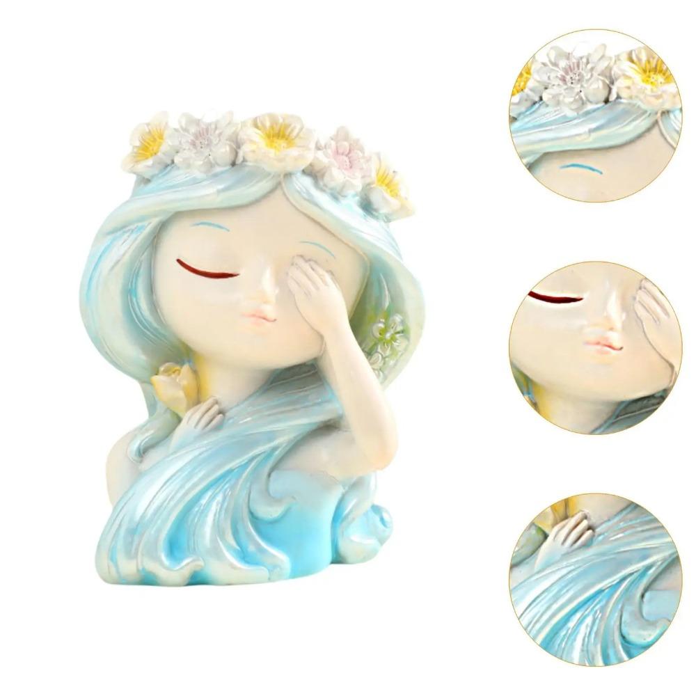 Cute Girl Face Flowerpot Resin Crafts Figure Planter Durable Fairy Head Plant Pot  Garden Courtyard