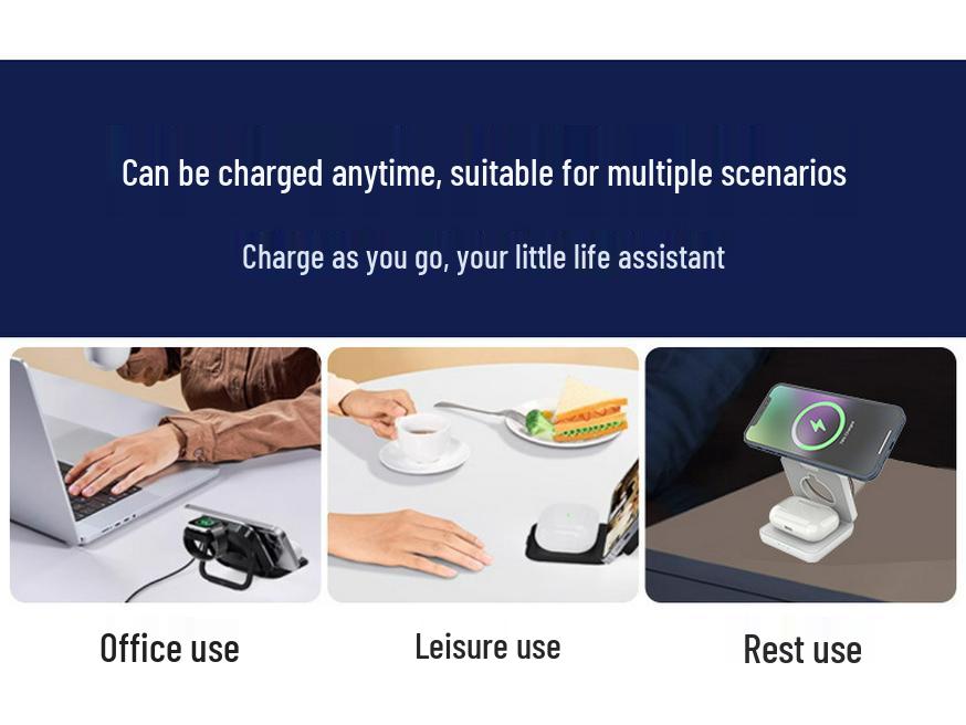 3-in-1 Foldable Magnetic Wireless Fast Charging Phone Holder for Apple