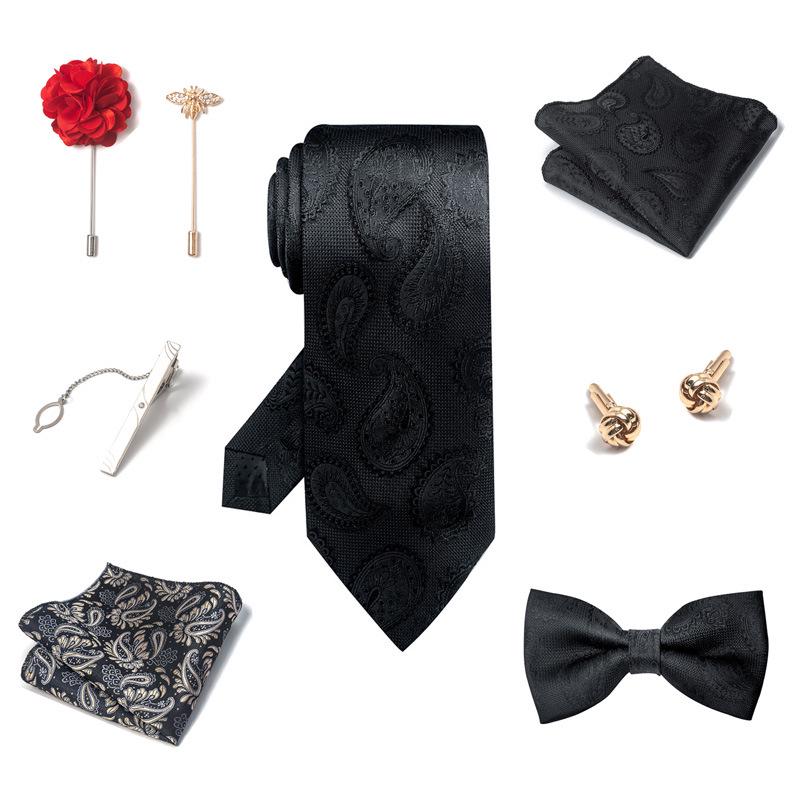 Luxury Groom Tie, Pocket Square & Boutonniere Gift Set for Weddings