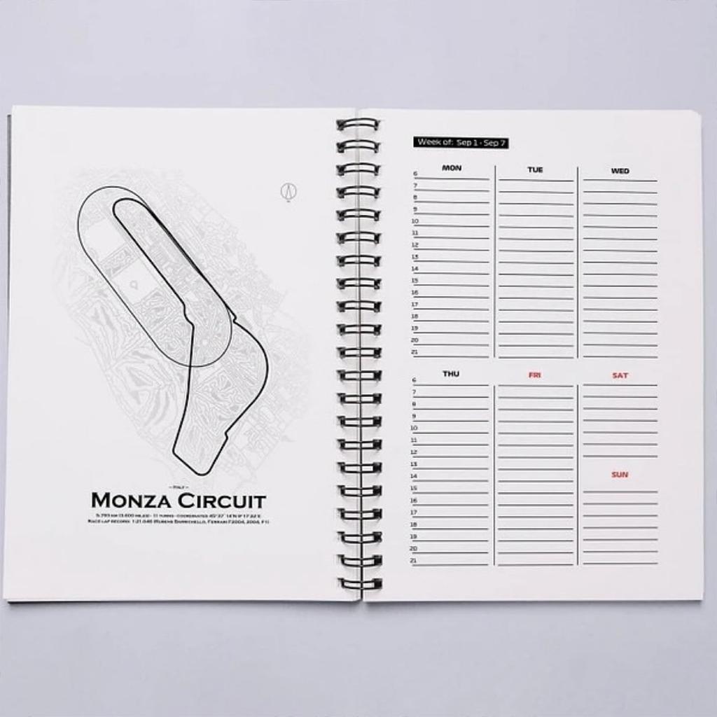 Plánovač a kalendář, Plánovač s designem závodní dráhy, Kroužková vazba, Měsíční plánovač s vášní pro závodění, Plánovače pro ženy a muže