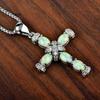 Opal Cross Pendant Necklace Women Copper Chain With White Blue Rose Gold Gemstone 45cm5cm Adjustable Geometric Design