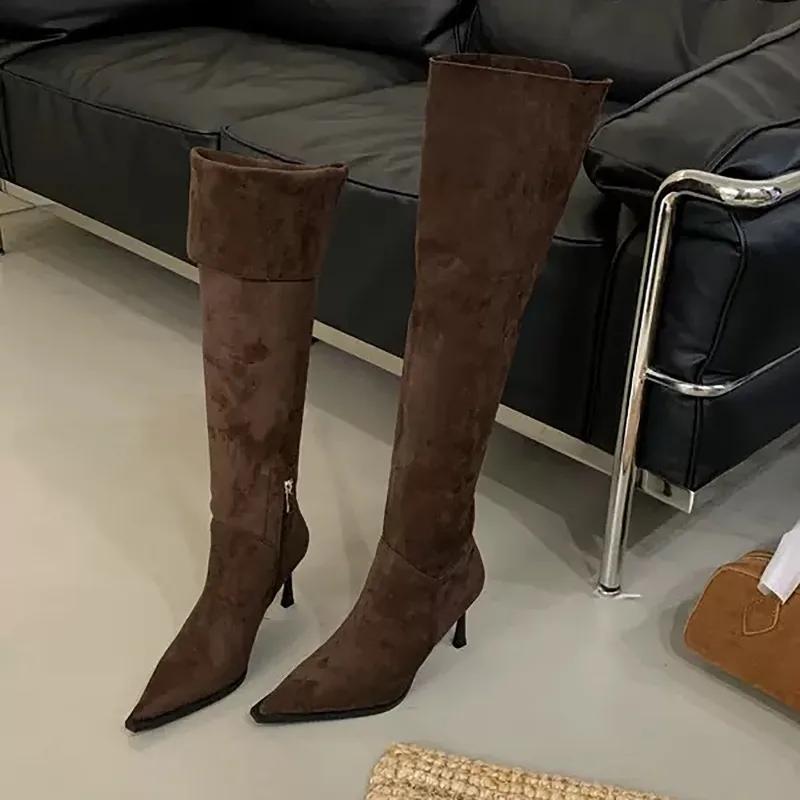 Winter Fashion Pointed Toe Women Thin High Heel Long Over The Knee Boots Street Style Party Stripper Female Shoes