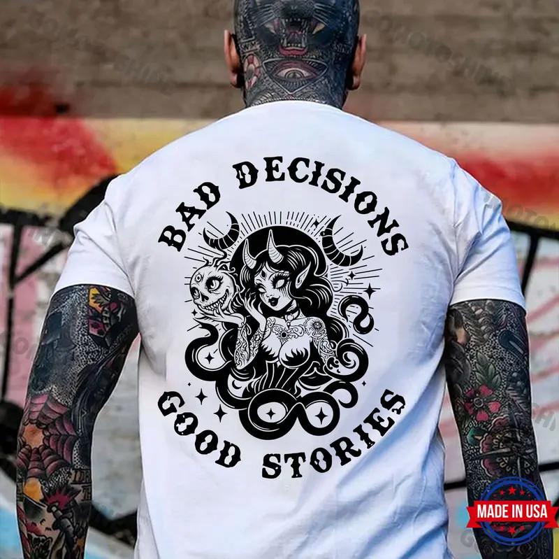 BAD DECISIONS GOOD STORIES Evil Sexy Witch Print Men s Unisex T-Shirt XL