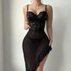 European and American Large-size Sex Underwear, Sexy Lace Steel Ring Suspender Nightdress, Perspective Mesh Pajamas