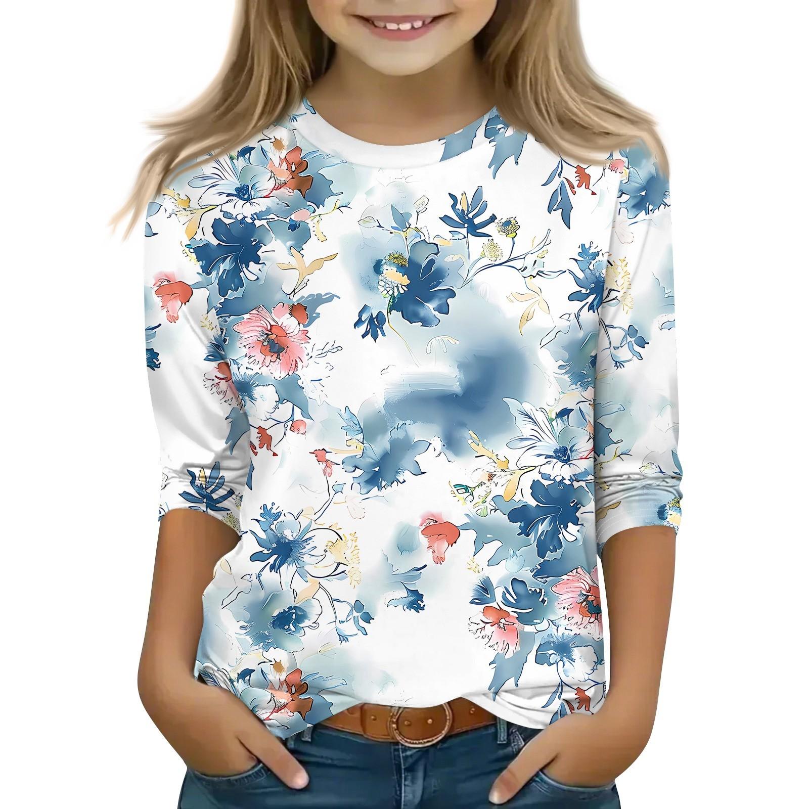 

Детская футболка с рукавом 3/4, повседневная футболка с принтом, круглый вырез, блузка-пуловер 130