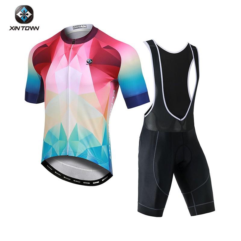 XINTOWN Cycling Jersey Set Short Sleeve Bib Shorts Men Road Bike Riding