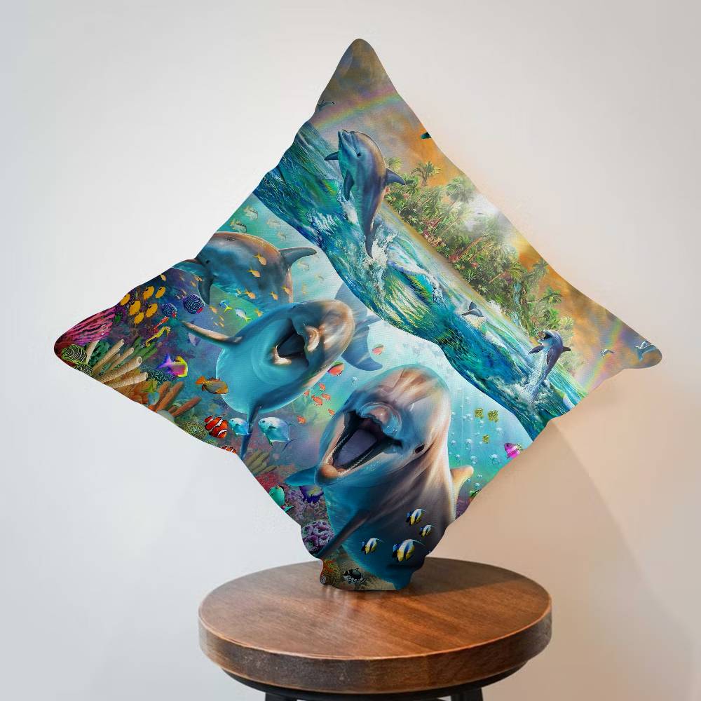 Ocean World Shark Area Pillow Covers Cartoon Sofa Decorative Home Double-Sided Printing Short Plush Cute Cushion Cover