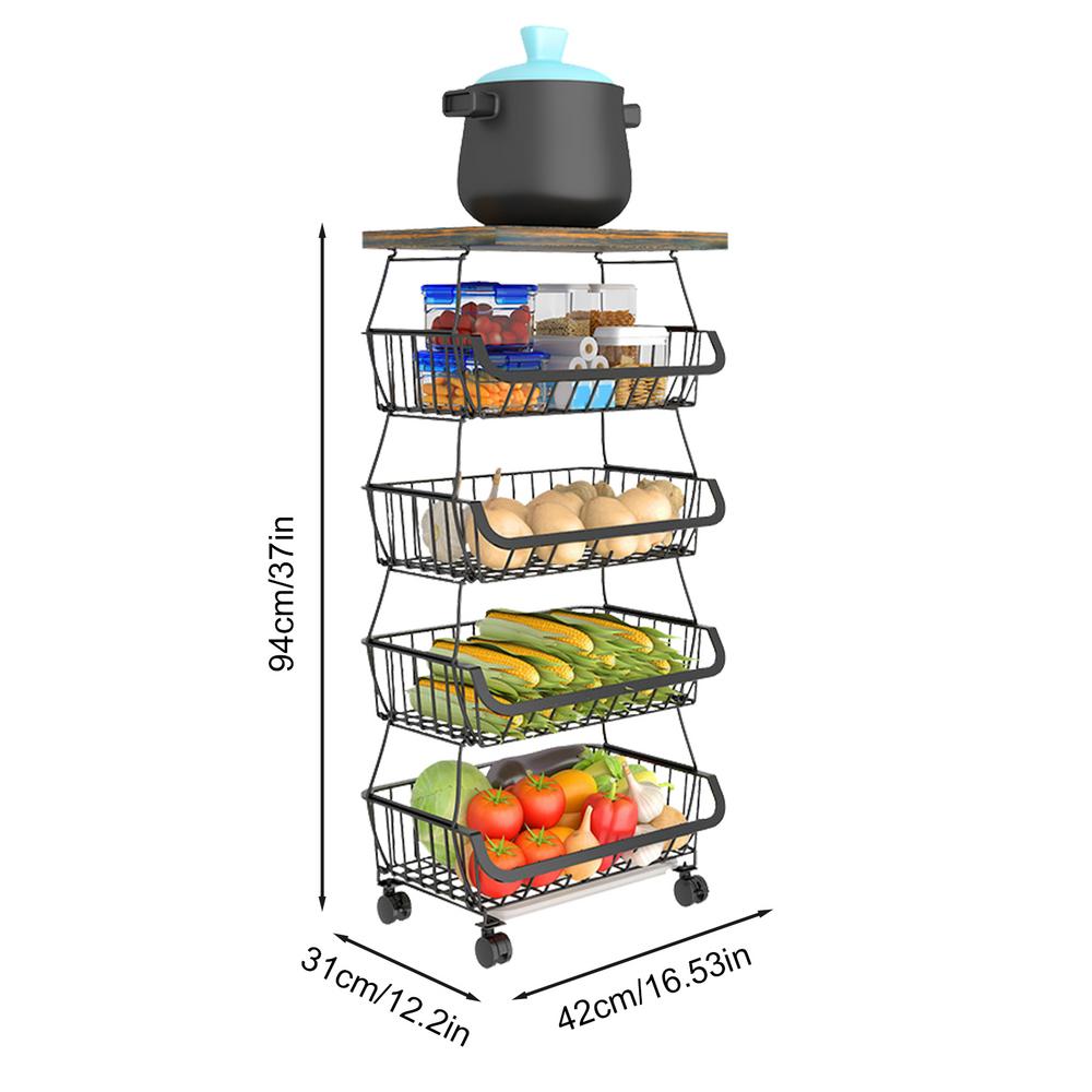 Kitchen Storage Cart Vegetable Holder Rolling Utility Cart Space Saving Kitchen Fruit Organizer Vegetable Storage Rack For чёрный