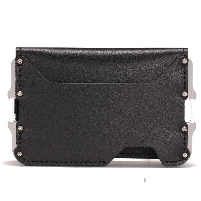 RFID Anti-Magnetic Men's Leather Metal Card Bag Multifunctional Aluminum Alloy Bank Credit Card Holder Wallet
