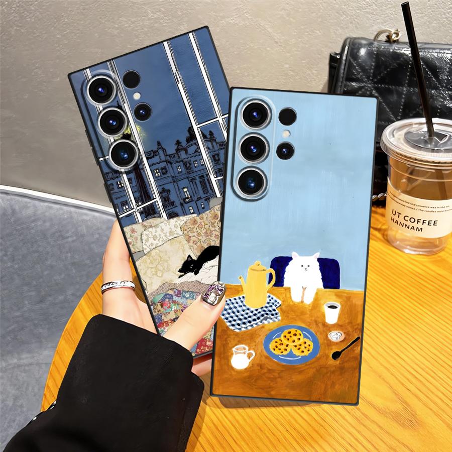 Case for Samsung Galaxy S26 Ultra S25 Plus S20 Ultra Note 20 8 9 10 S10 S9 S24 S21 FE S23 Funda Phone Cover Cartoon Cat
