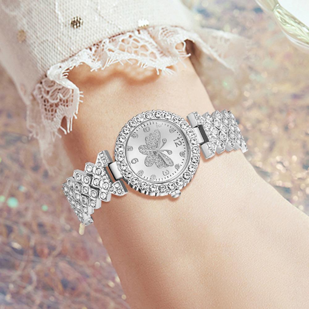 5PC Luxury Women Watch Set Fashion and Trendy With Rhinestone Butterfly Element Dial Quartz Watch Bracelet Set Perfect Gift