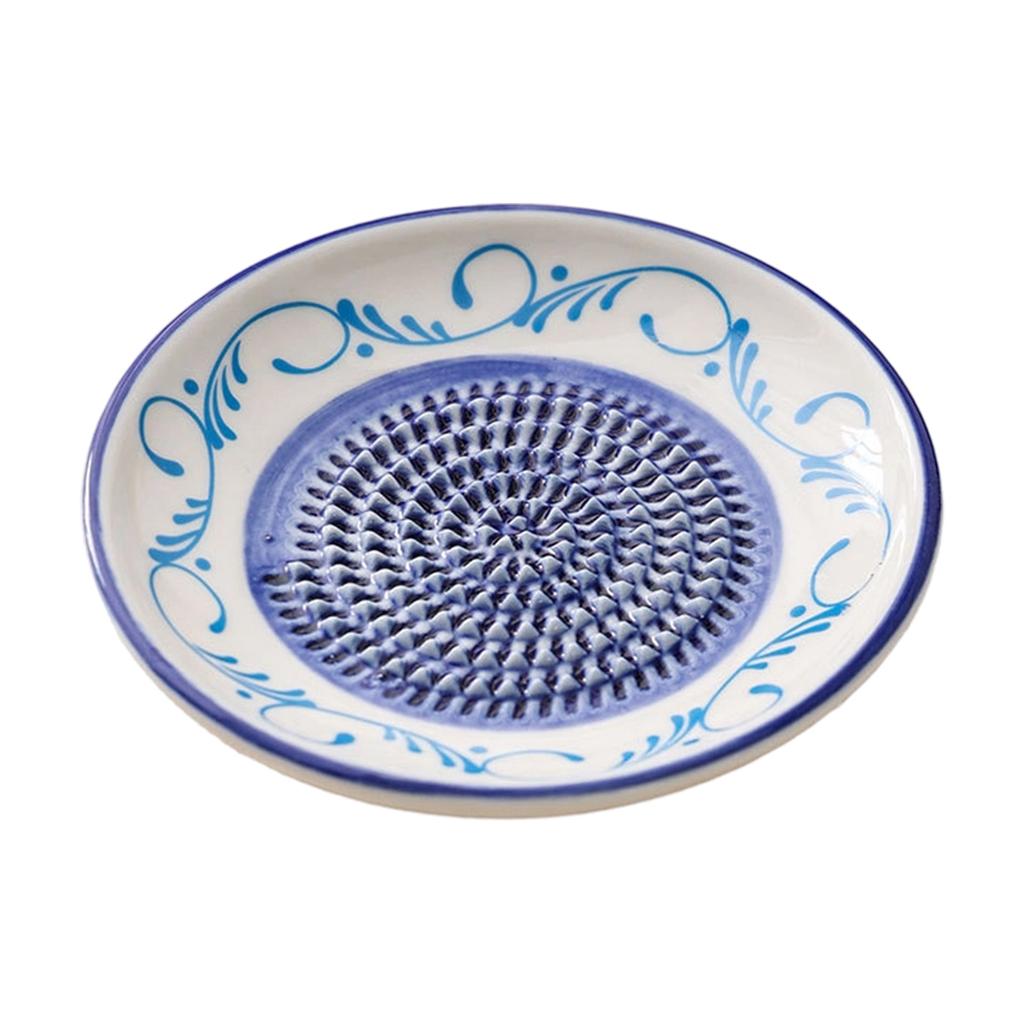 Ceramic Grinding Plate for Kitchen Use with Raised Textured Surface and Decorative Pattern Suitable for Food Preparation and Herb Grinding
