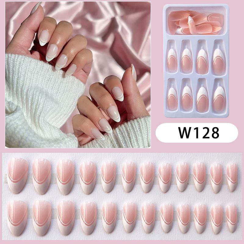 Almond-Shaped Wearable False Nails: European and American Style In Pink and White for a Bright, Sweet Look