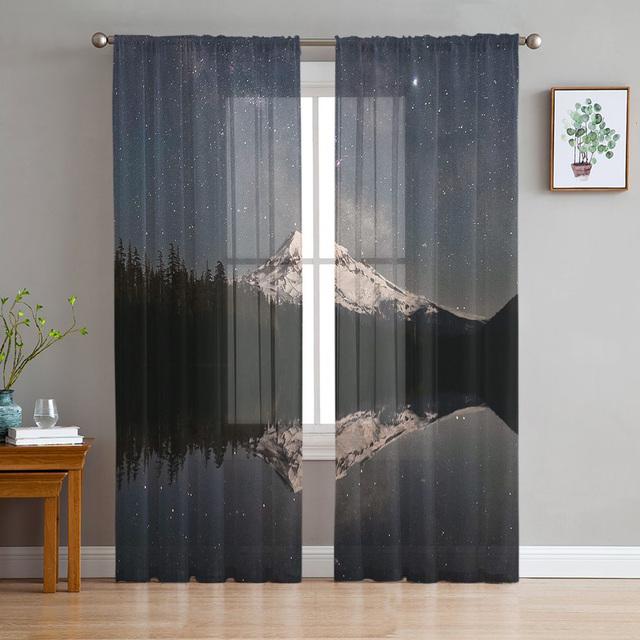 Colorful Space Nebula Starry Sky Galaxy Sheer Voile Curtains For Living Room Bedroom Kitchen Hotel Decor Chiffon Tulle Curtains