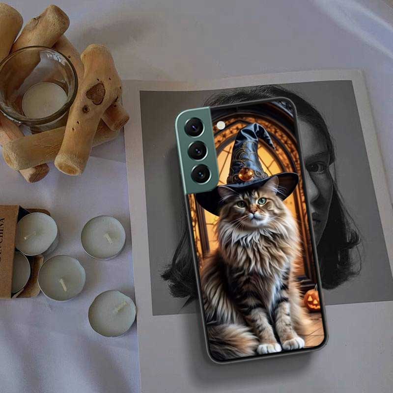 Halloween Magic Cat Phone Case For Samsung Galaxy S22 S25 Ultra S21 S10 Plus S26 Edge S20 S23 S24 FE Cover Silicone Soft TPU