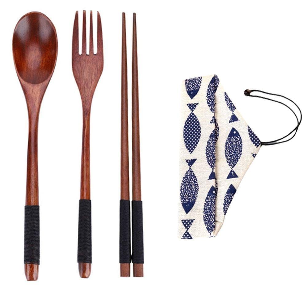 3 Pcs/Set With Thread Wooden Chopsticks Set Reusable Portable Tableware Set  Home Use