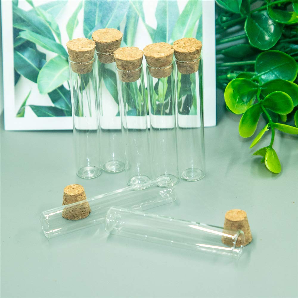 Diese Packung enthält 100 klare Glas-Reagenzgläser mit Korkstopfen, 4 ml Inhalt, Maße 12 x 60 mm.