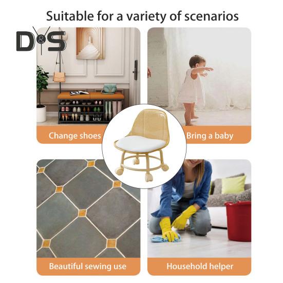 Acrylic Low Stool with 360 Degrees Swivel Wheels Faux Leather Cushion Roller Seat with Backrest Heavy Duty Rotating Mini Chair Seating Stool