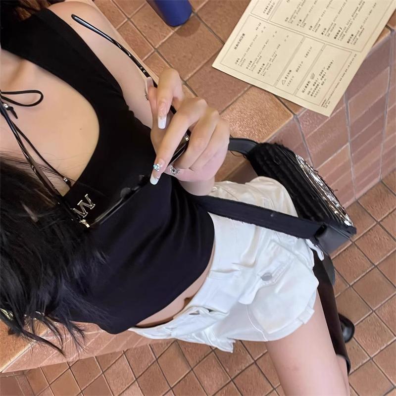 Women's Summer Slimming U-Neck Camisole with Wide Straps and Stylish Letter Label