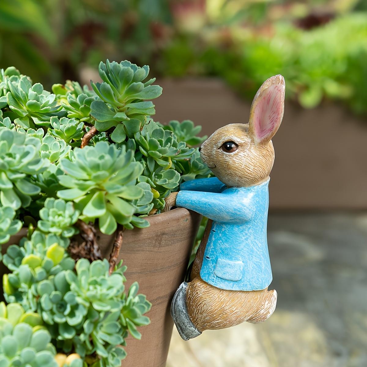 1pc Cute Resin Rabbit Statue, Climbing on Flower Pot, Indoor Decoration Statue, Flower Pot Decor, Perfect for Garden, Courtyard