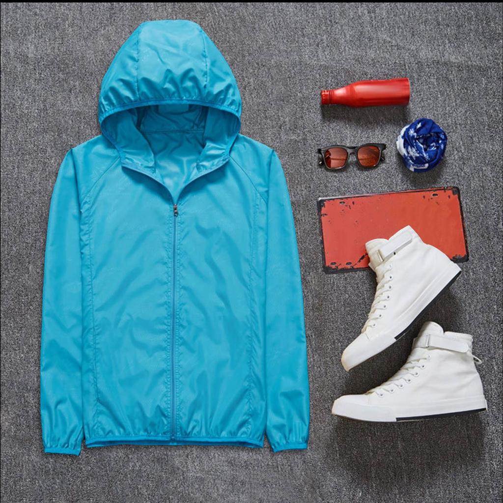 Women's Solid Colored Hooded Long Sleeved Jacket, Windbreaker, Sun Jacket, Outdoor Sports Jacket