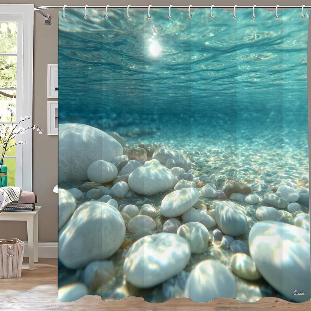 Sunshine Beach Shower Curtain,Ocean Shell Starfish Printing Polyester Fabric Bathroom Curtains for Home Decoration Curtain