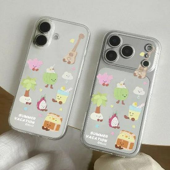 Space Shell Dragon Coconut Tree Case: Compatible with Apple 17 Pro Max/16, Transparent, Drop-proof for 14/13 Pro