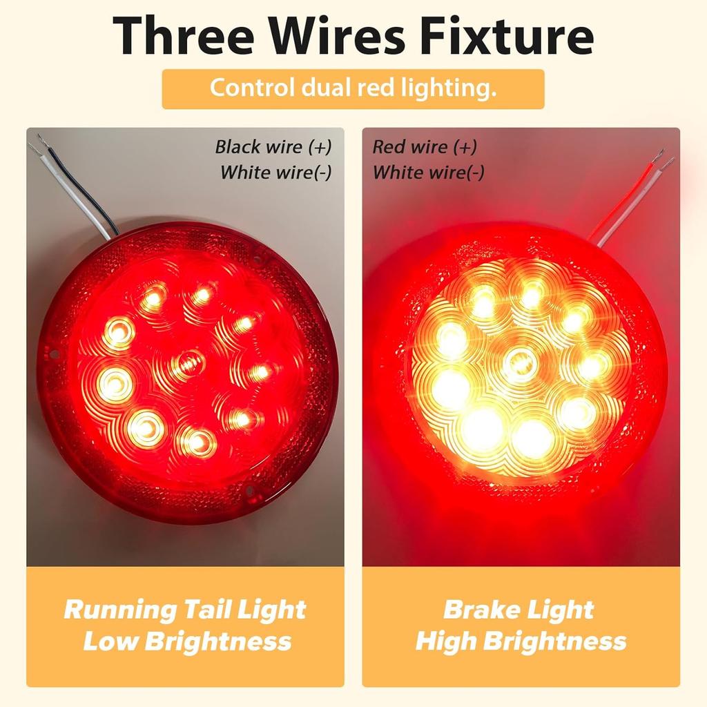 Dream Lighting 5.4 Inch Trailer Tail Lights 2PCS LED Waterproof Round Stop Brake Turn Tail Light for RV Truck Van Camper Boat Lorry Dual Red