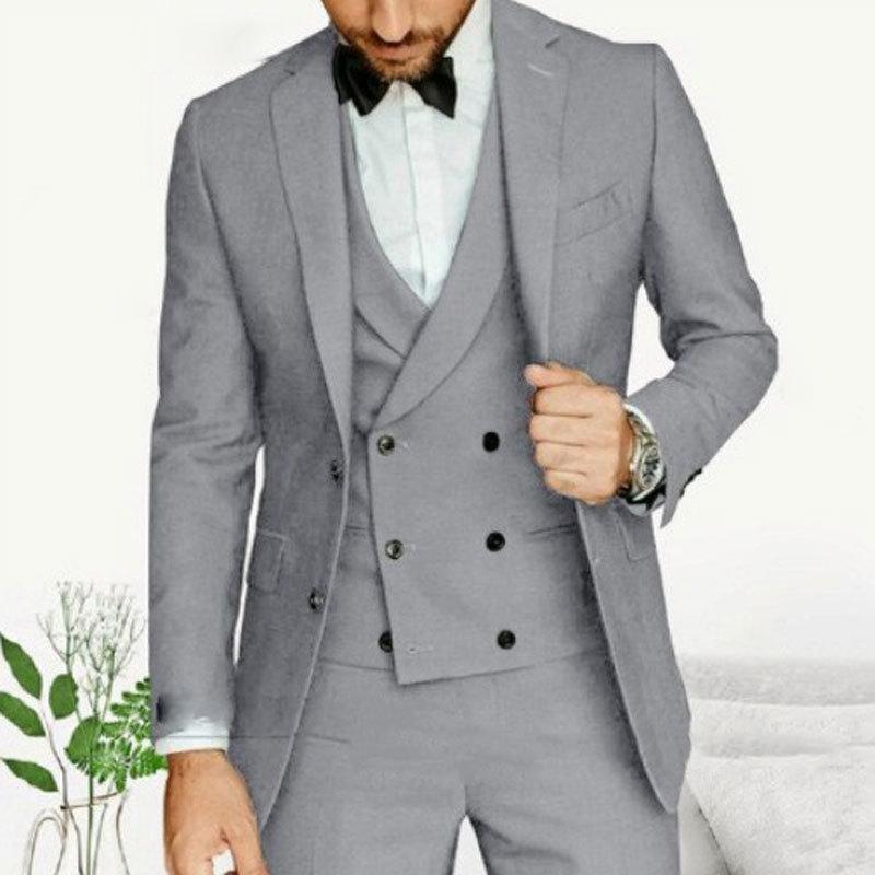 Costume Slim Fit 3 Pièces Pour Homme Veste à Boutonnage Simple Blazer Vest Pants Set Costumes De Smoking à Revers Châle De Bal De Mariage (Bleu A1,S