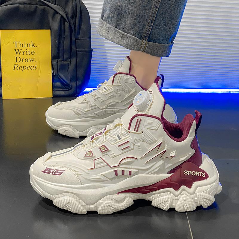 Men's shoes autumn and winter new rotating button mecha thick sole heightening men's versatile sports and leisure high-top dad shoes