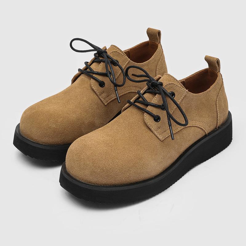 Men's platform heightening derby shoes, autumn casual microfiber upper shoes, brown H