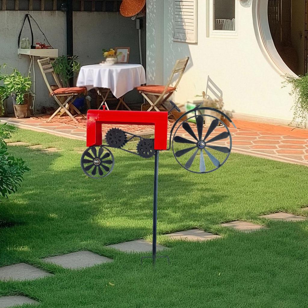 Handgefertigter Metalltraktor Gartenwindmühle Vintage Eisenkunst Skulptur Windrad Pfahl Ornament für Veranda Zuhause Rasen Hinterhof Innenbereich
