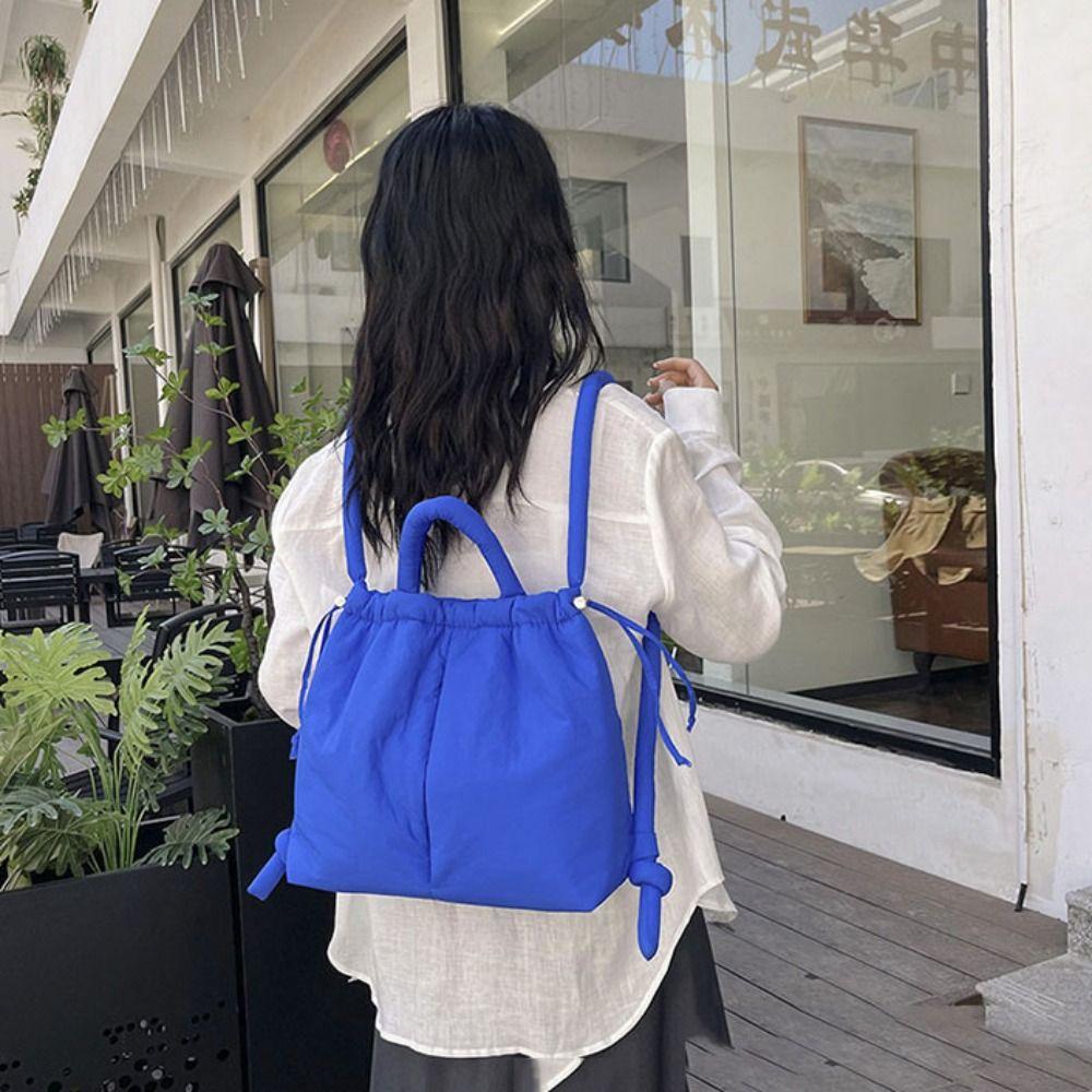 Dual-purpose Nylon Padded Tote Bag Solid Color Drawstring Backpack Casual Drawstring Tote Bag Work