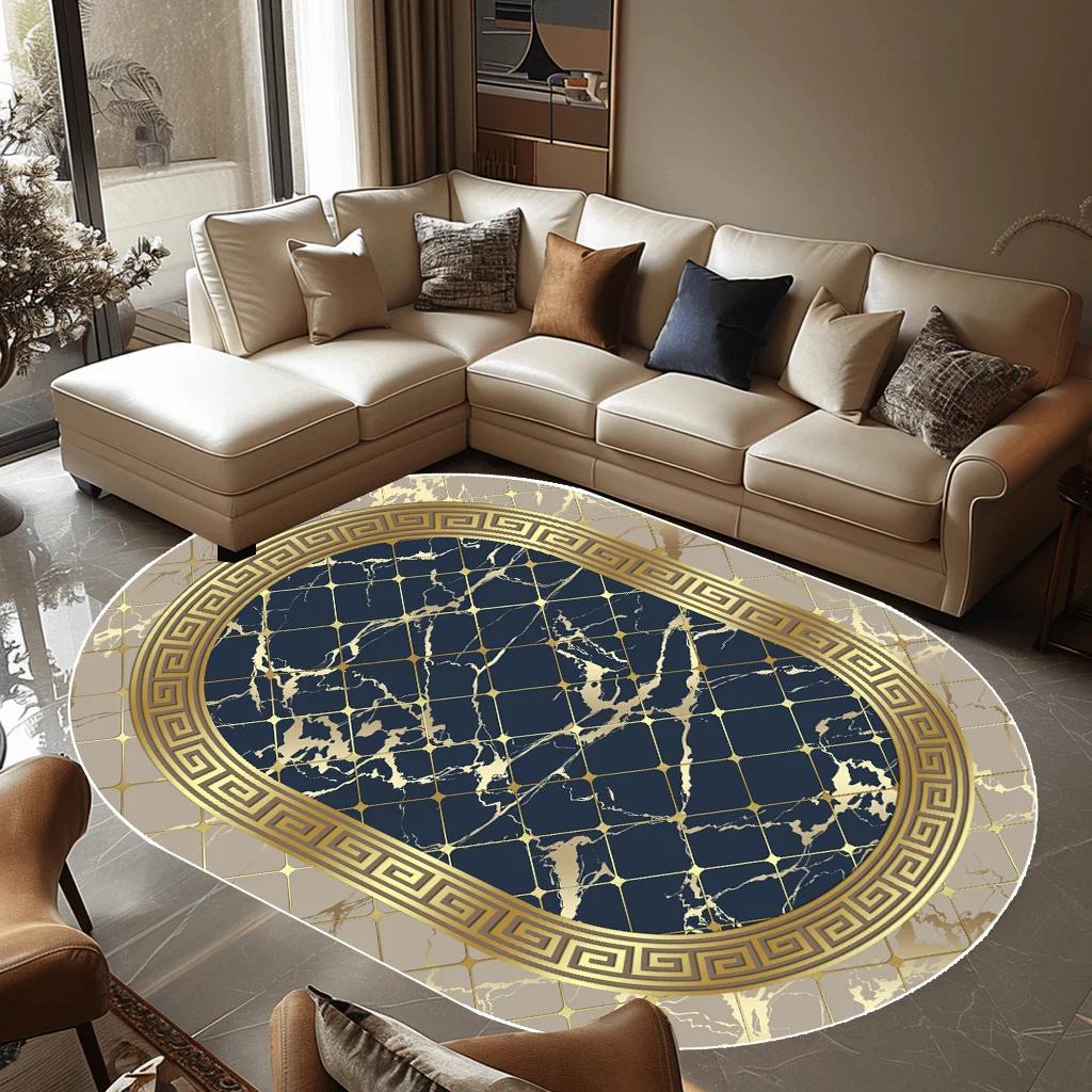 Luxury Oval Living Room Carpet Bedroom Carpets Modern Bedside Non-slip Floor Mats Home Decoration Study Sofa Area Rug Washable
