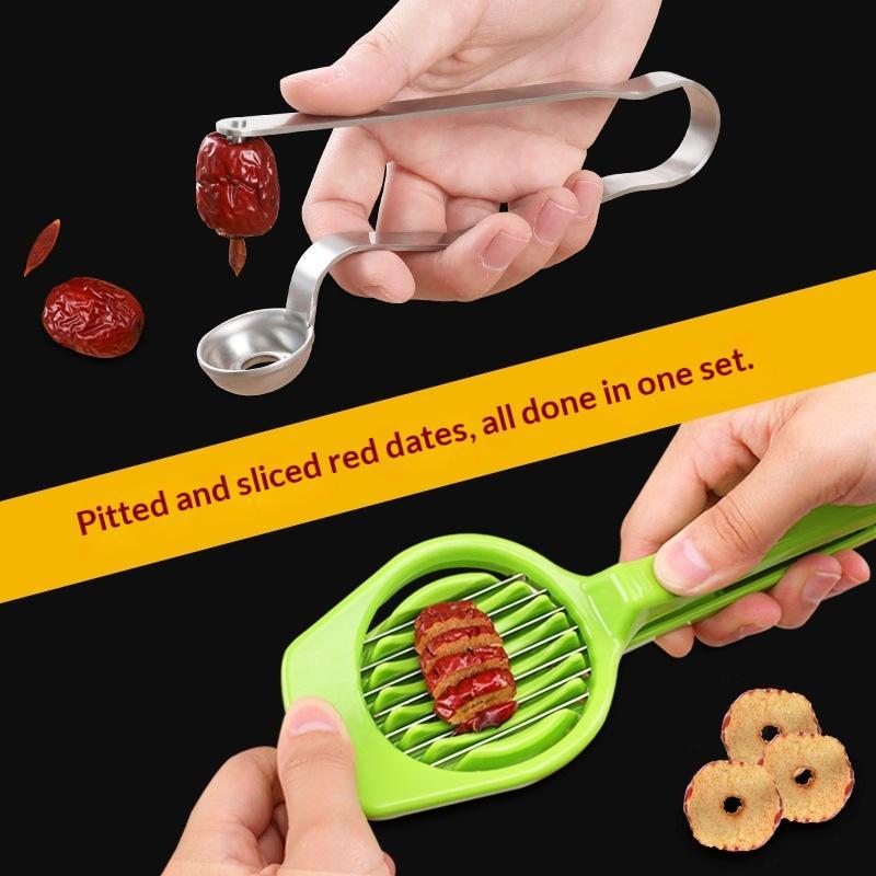 Stainless Steel Jujube Pitter And Slicer Set Cherry Pitter With Non Slip Handle Easy Use For Kitchen Baking And Snack Prep
