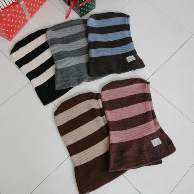 Women s Balaclava Knit Hooded Button Hat C8650_Black