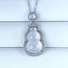 Natural Ice Chalcedony Pendant Women's Jadeite Inlaid Gemstone Transparent White Jade Pendant Agate Necklace Hanging Pendant
