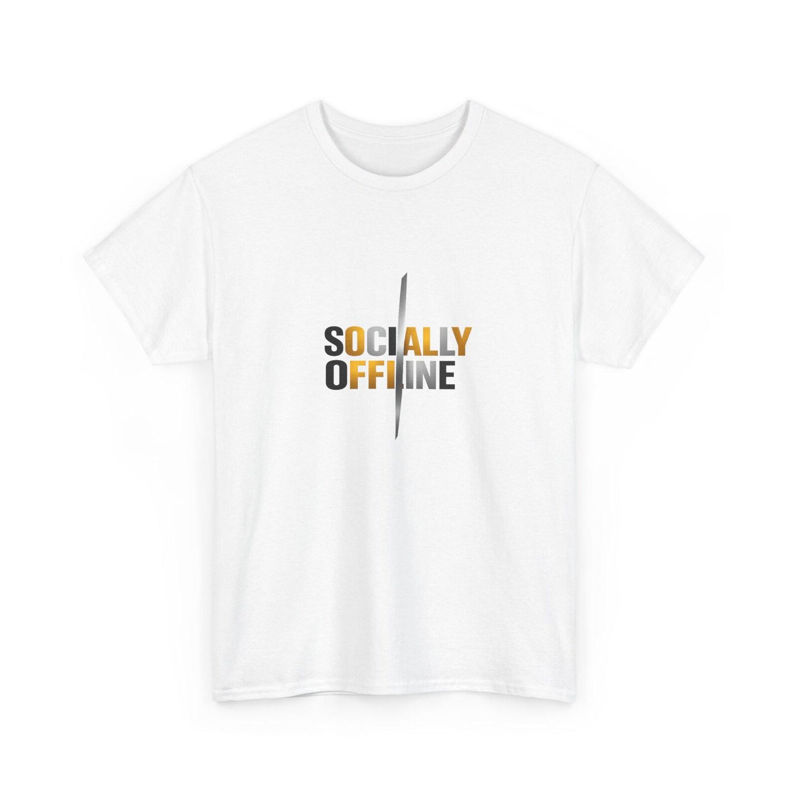Socially Offline Tee | Minimal Text Graphic, Split Line Design S