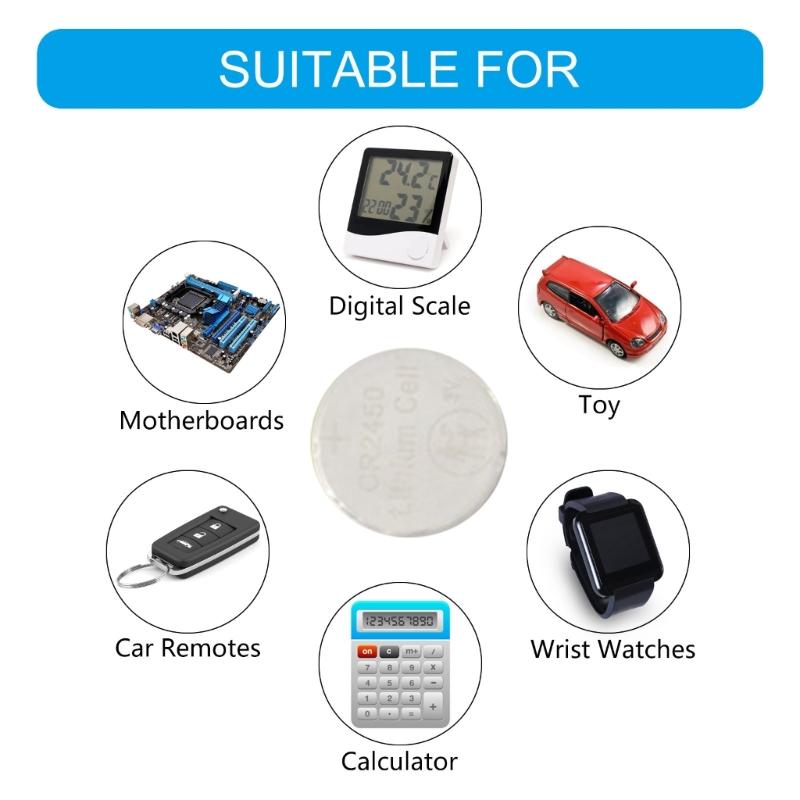 Pack Of 5pc/10pc CR2450 Lithium Button Cells 3V CR2450 Battery Long Last Power Batteries For Remote Controls And Toy