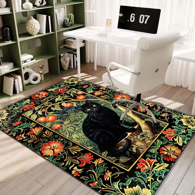 Black Cat Floral Garden Carpet Is Suitable For Living Room And Bedroom Doormats Office Balcony Decorative Carpet A11