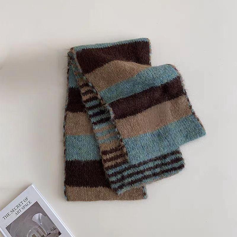 Fashion versatile color matching scarf Comfortable, warm and breathable wool striped color scarf Autumn and winter cold scarf