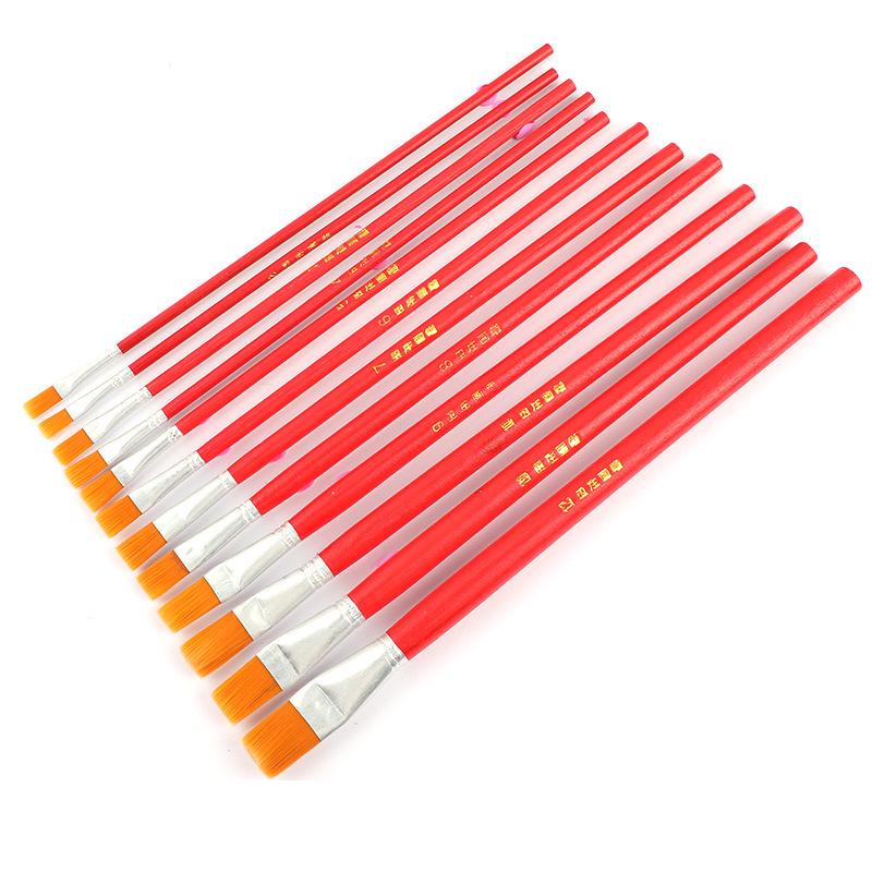 Red Handle Nylon Bristle Brushes for Oil, Watercolor & Gouache Painting