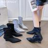 Cizme din piele intoarsa pentru femei, pantofi sexy cu toc ascutit, femei de lux, 2024, la tendinta de petrecere, cizme chelsea, pompe, iarna noua