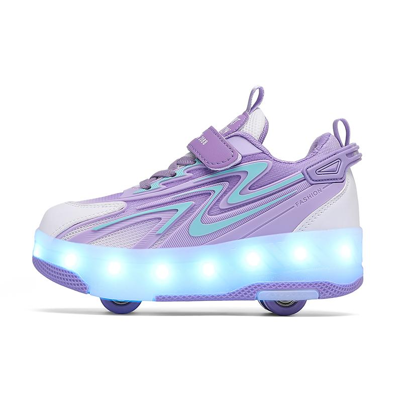 Kids Glowing Sneakers Rubbing Shoes Charging and Disassembling Four Wheels Slide Shoes LED Kids Glowing Sneakers