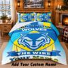 Warrington Wolves FC Pattern Bedding 3Pcs Set Custom Name, Bed Sheet And Pillowcases For Home Bedroom