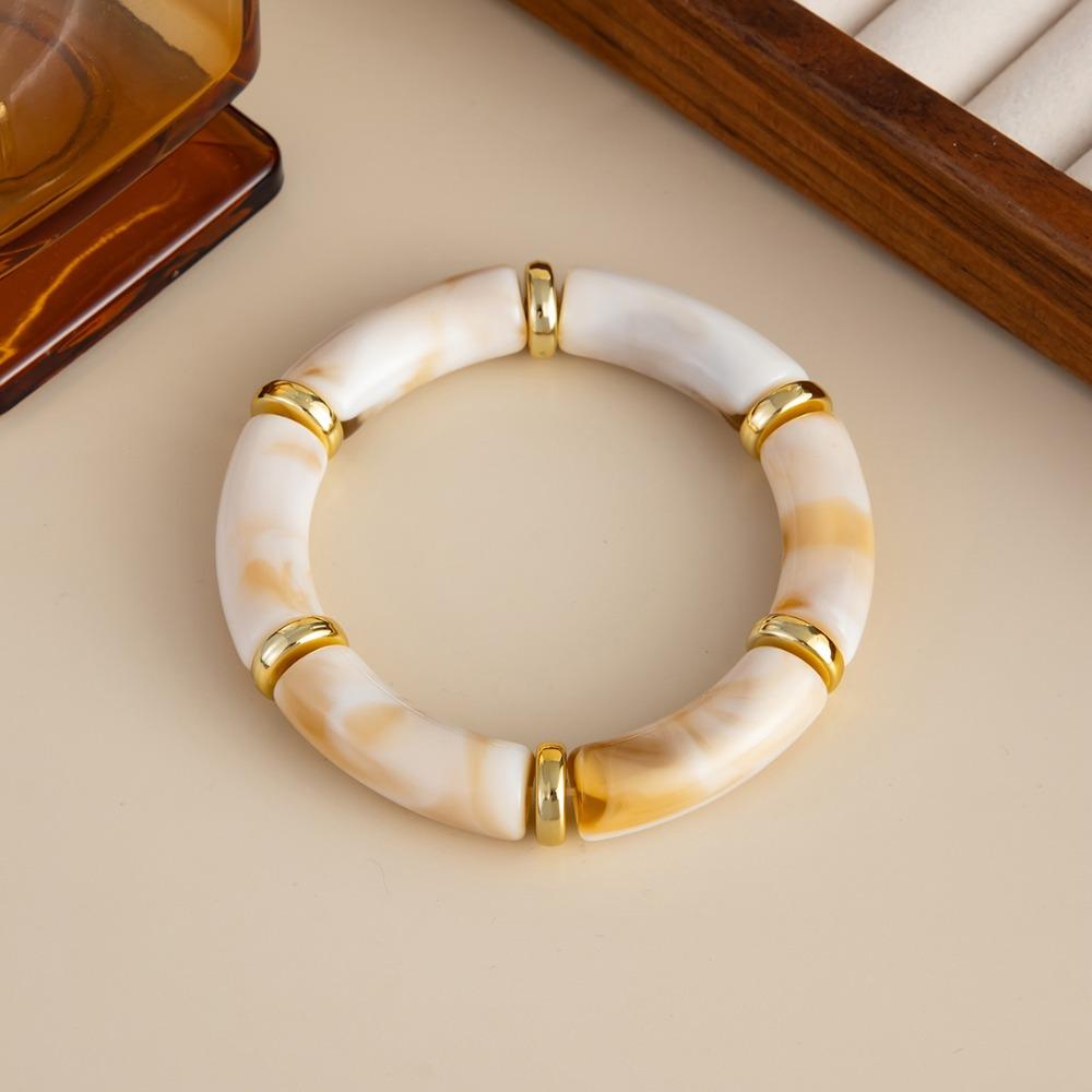 Fashion Acrylic Acrylic Bracelets Leopard Print Splicing Bamboo Boho Bracelets Wristband Hand Ring Curved Tube Bangle Girls WHITE&16cm