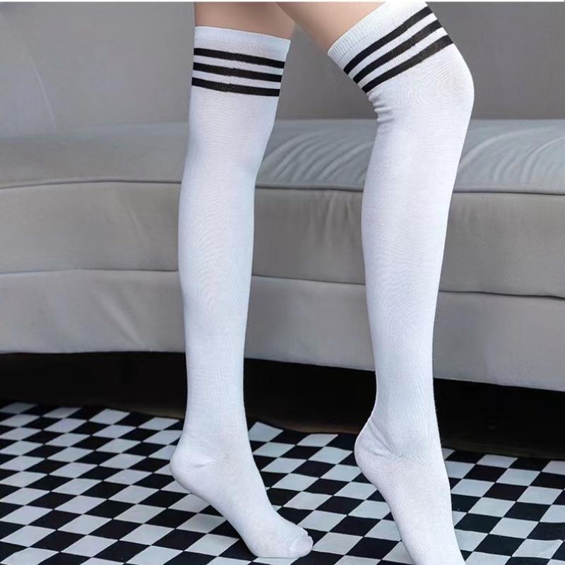 Winter Leg Warmers Women Over Knee Thigh High Socks Black White Striped Long Socks Gothic Y2k Lolita Stockings For Ladies Girls