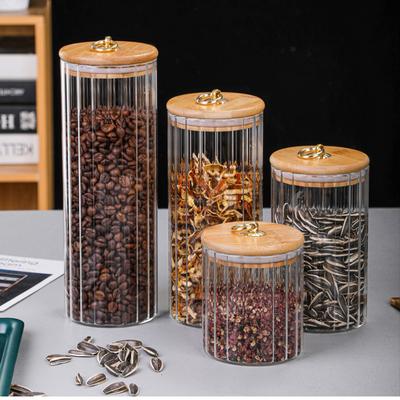 Clear Glass Storage Jar Candy Jar with Lid Creative Copper Ring Dried Fruit Snack Striped Glass Bottle Kitchen Storage Container