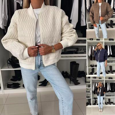 2025 Damen Herbst/Winter Bestickte Einfarbige Kurze Reißverschluss Baumwollgepolsterte Jacke