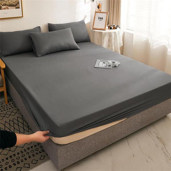 100% bumbac cearșaf de pat moale și groasă Husă de saltea Lenjerie de pat reglabilă Husă de protecție Husă de cuvertură de pat de culoare solidă Fără pernă